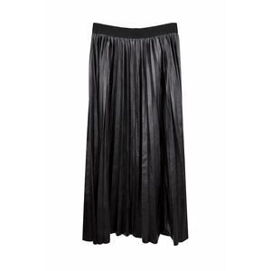 Black Faux Leather Pleated Midi Skirt L Pull On Elastic Waist Officecore 30x36
